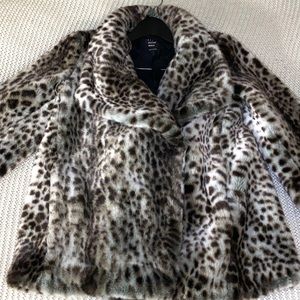 ZARA snow leopard print faux fur coat